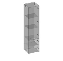 Vysoká skrinka s policami a dvierkami do kúpeľne