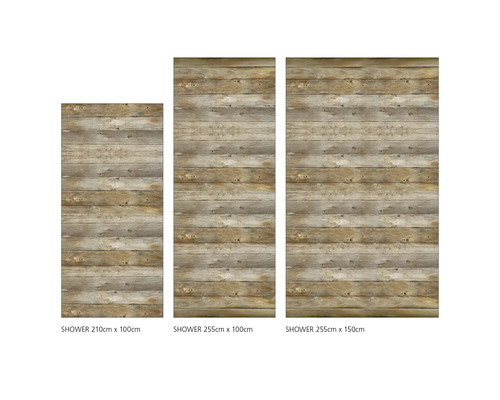 Tri sprchové panely rôznych veľkostí s dreveným dekorom