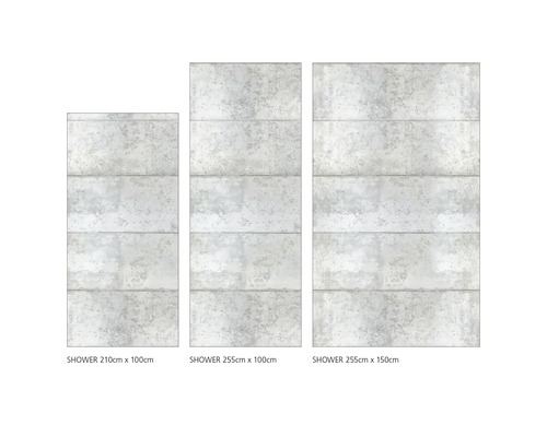 Tri sprchové panely rôznych veľkostí s betónovým vzhľadom