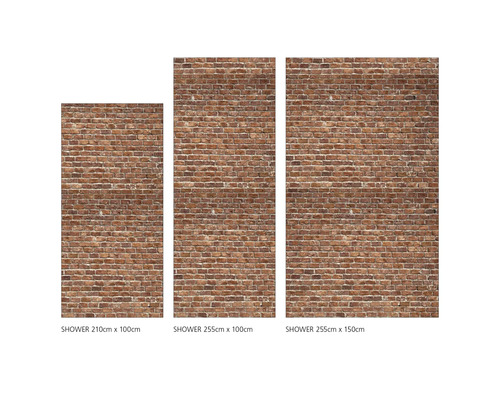 Tri sprchové panely s tehlovým vzorom v rôznych veľkostiach.