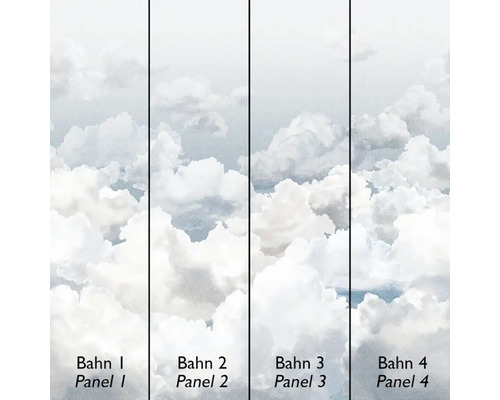 Štvordielna tapeta s motívom oblakov, pruhy popísané