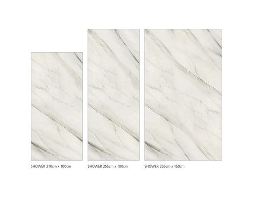 Tri sprchové panely so vzhľadom mramoru v rôznych veľkostiach