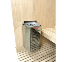 Sauna s kachľami a drevenými lavicami