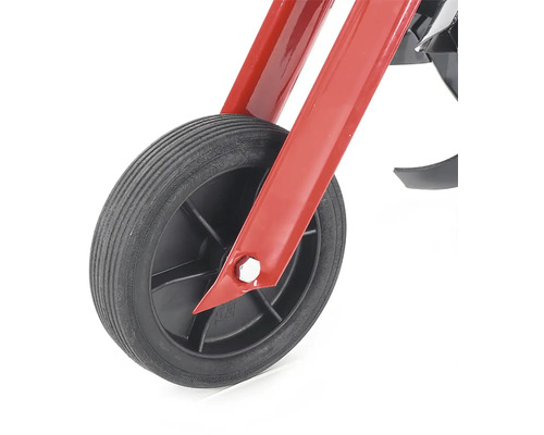 Detail záhradnej frézy s červeným rámom