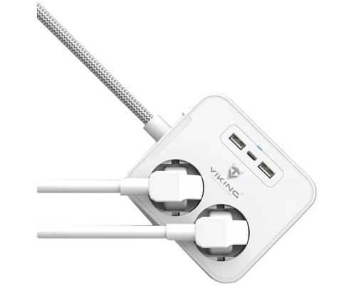 Adaptér zásuvky s USB portami a dvoma zásuvkami