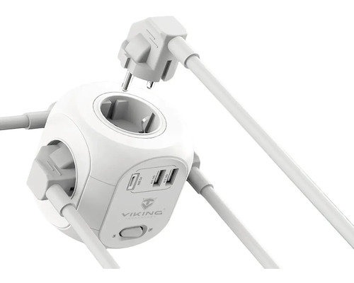 Biela zásuvková lišta s USB portami a niekoľkými zásuvkami