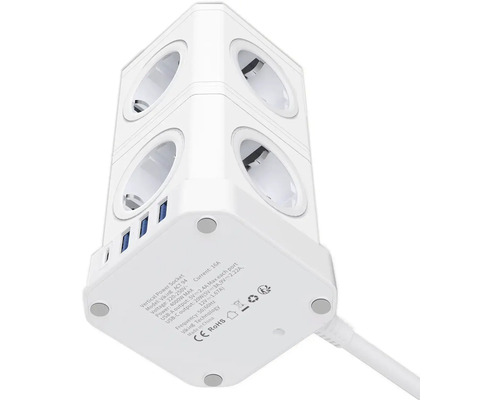 Vertikálna napájacia lišta s viacerými zásuvkami a USB portami