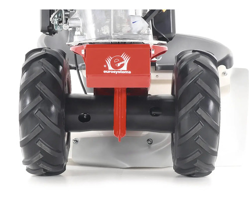 Detailný pohľad na kosačku na trávu s logom Eurosystems.