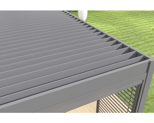 Detailný pohľad na hliníkové terasové zastrešenie s lamelovou strechou