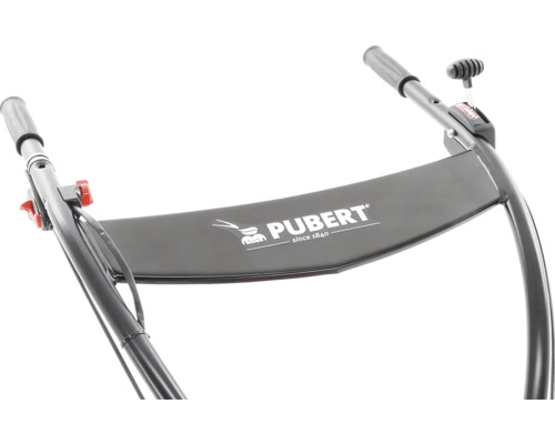 Detailný pohľad na ovládacie prvky motorového zariadenia s logom Pubert