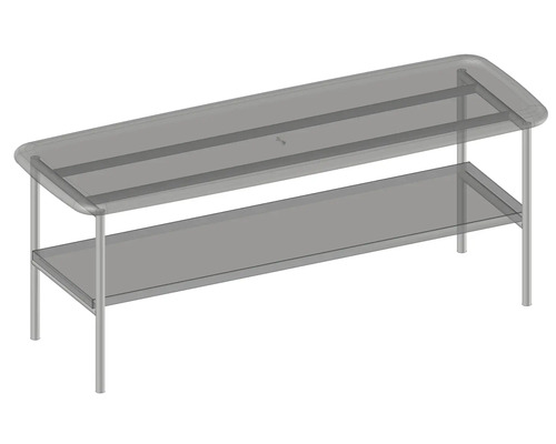 Stôl so sklenenou doskou a policou