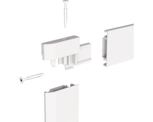 Spojovací diel pre soklové lišty s upevňovacím materiálom