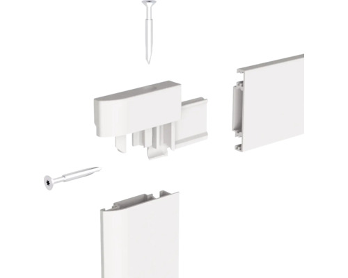 Plastové rohové spojky a upevňovací materiál pre soklové lišty