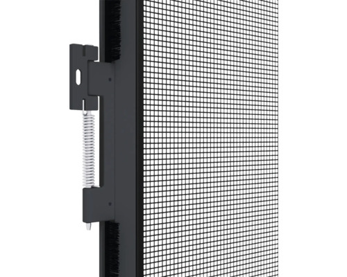 Detailný pohľad na dvere proti hmyzu s rámom, mriežkou a upevnením