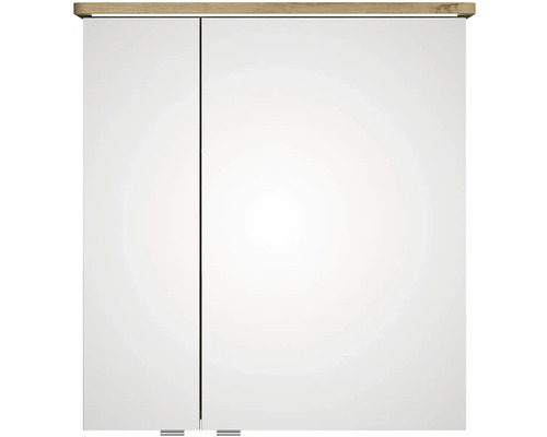 Zrkadlová skrinka s dvomi dvierkami a drevenou doskou