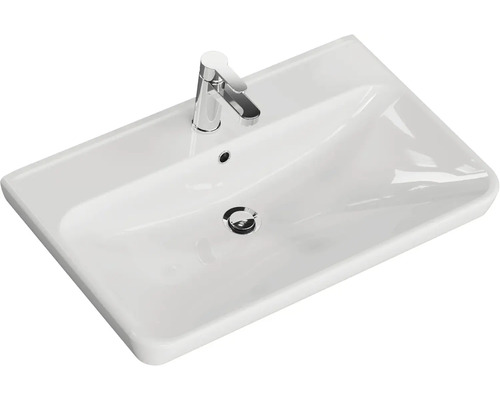 Umývadlo na dosku zo sanitárnej keramiky s vodovodnou batériou a odtokovou súpravou