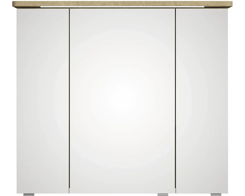 Zrkadlová skrinka s tromi dvierkami a drevenou policou