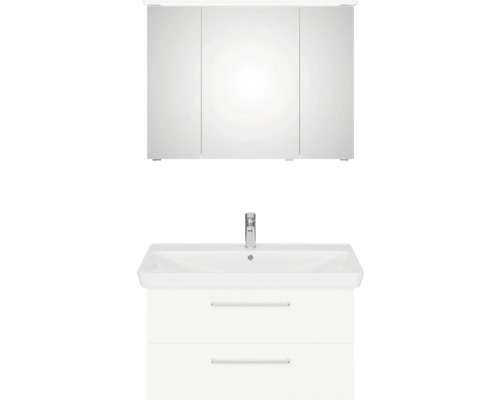 Skrinka pod umývadlo s dvomi zásuvkami a zrkadlová skrinka s tromi dvierkami