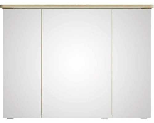 Biela šatníková skriňa s tromi dvierkami a drevenou doskou