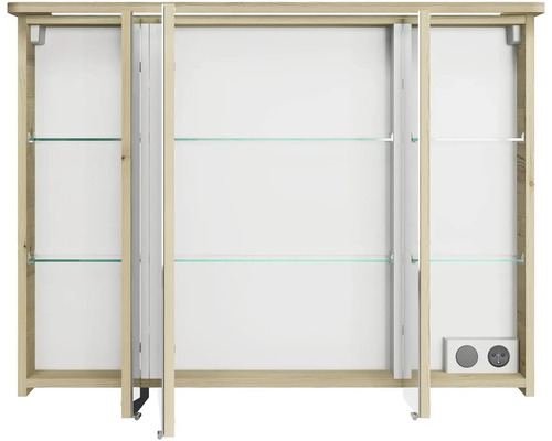 Obývacia skrinka so sklenenými policami a zásuvkami