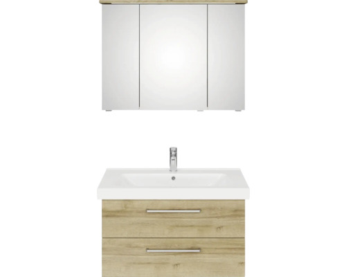 Skrinka pod umývadlo s dvomi zásuvkami a zrkadlová skrinka s tromi dvierkami do kúpeľne