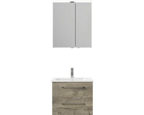 Kúpeľňové umývadlo s umývadlovou skrinkou a zrkadlovou skrinkou