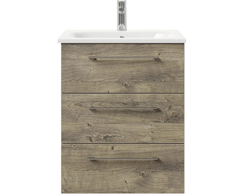 Skrinka pod umývadlo s tromi zásuvkami, vzhľad dreva a umývadlo na dosku