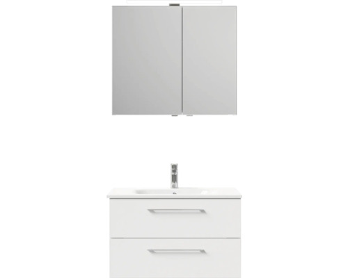 Umývadlová skrinka s dvoma zásuvkami, umývadlom a zrkadlovou skrinkou