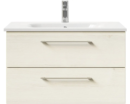 Skrinka pod umývadlo s dvoma zásuvkami, keramické umývadlo a vodovodná batéria