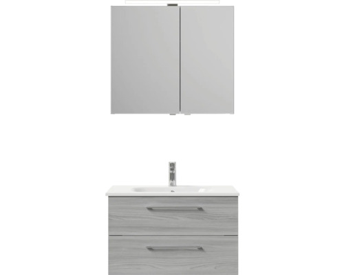 Kúpeľňový set so zrkadlovou skrinkou, skrinkou pod umývadlo, umývadlom a batériou