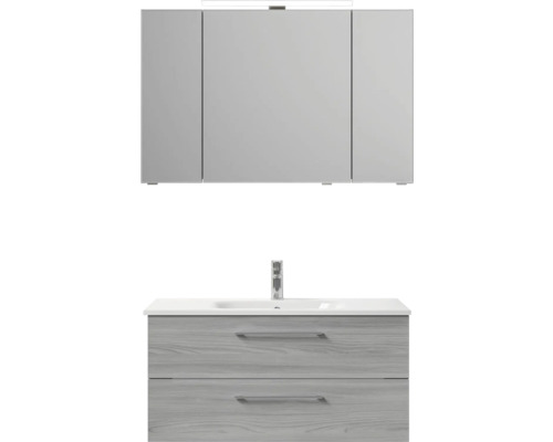 Umyvadlová zostava so zrkadlovou skrinkou a dvomi zásuvkami