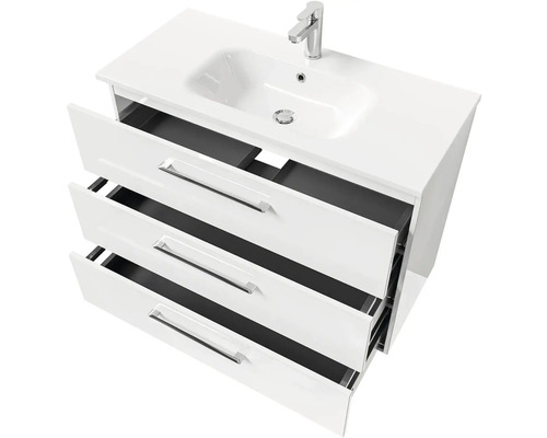 Skrinka pod umývadlo s tromi zásuvkami, umývadlom a batériou