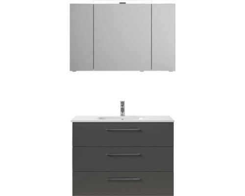 Skrinka pod umývadlo s tromi zásuvkami, umývadlom a zrkadlovou skrinkou