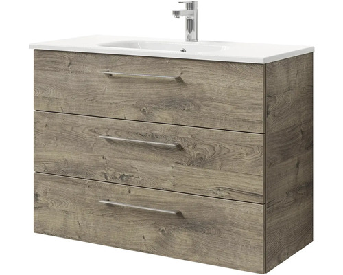 Skrinka pod umývadlo s tromi zásuvkami, umývadlom a vodovodnou batériou