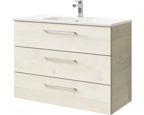 Skrinka pod umývadlo s tromi zásuvkami, umývadlom a vodovodnou batériou