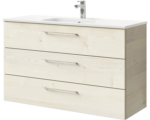 Skrinka pod umývadlo s tromi zásuvkami, umývadlom a vodovodnou batériou