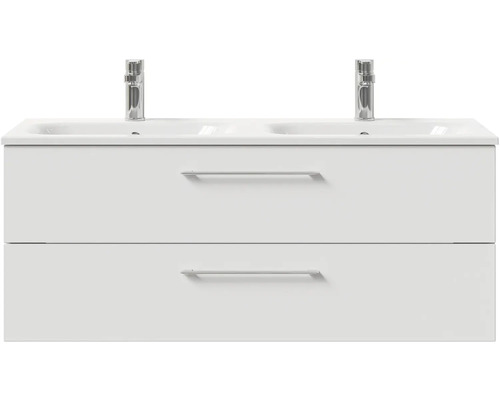 Skrinka pod umývadlo s dvomi umývadlami a zásuvkami