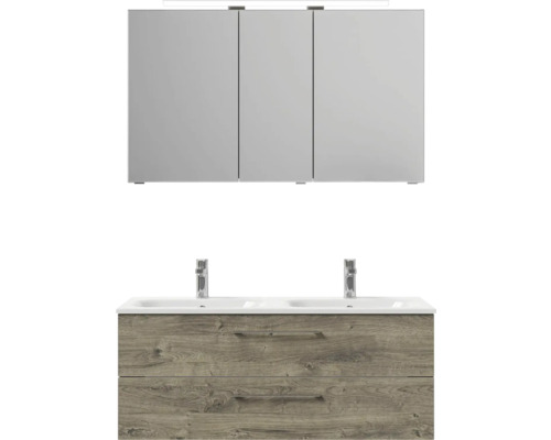 Kúpeľňová skrinka s umývadlom s dvoma umývadlami, dvoma zásuvkami a zrkadlovou skrinkou