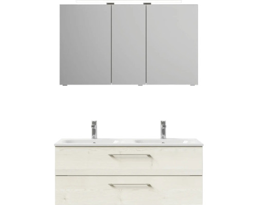 Skrinka pod umývadlo s dvojitým umývadlom a zrkadlová skrinka