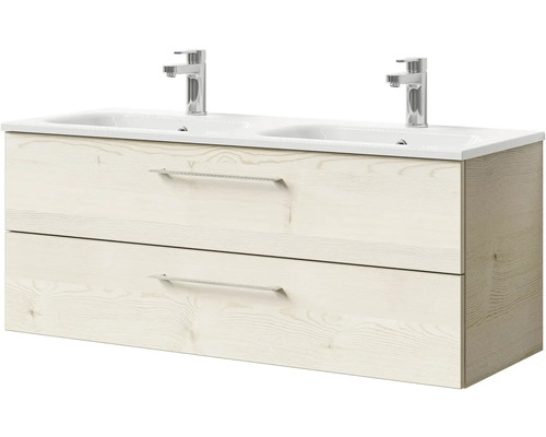 Skrinka pod dvojité umývadlo s dvoma umývadlami a zásuvkami