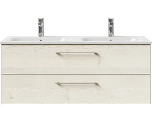 Skrinka pod umývadlo s dvomi umývadlami a dvomi zásuvkami