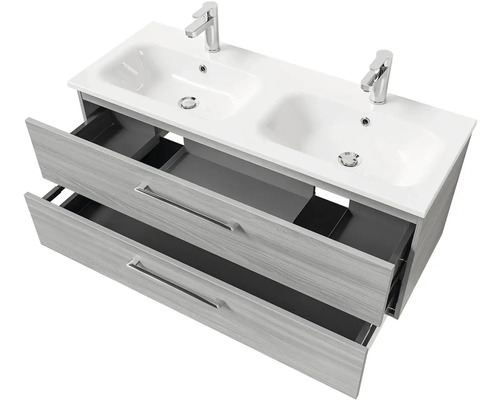 Skrinka pod umývadlo s dvoma umývadlami a dvoma zásuvkami