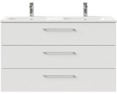 Skrinka pod umývadlo s tromi zásuvkami a dvoma umývadlami