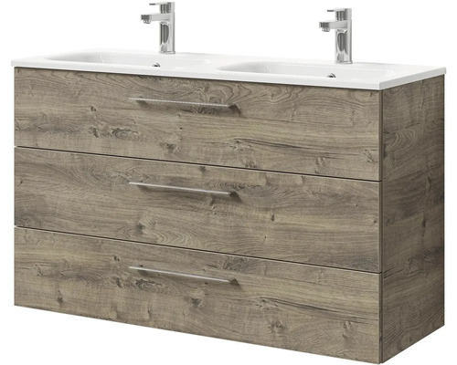 Skrinka pod umývadlo s tromi zásuvkami a dvoma umývadlami