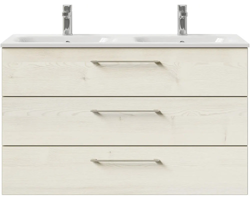 Skrinka pod umývadlo s tromi zásuvkami a dvoma umývadlami