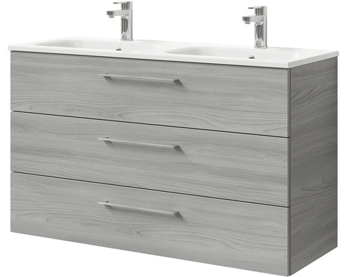 Skrinka pod umývadlo s dvojitým umývadlom a tromi zásuvkami