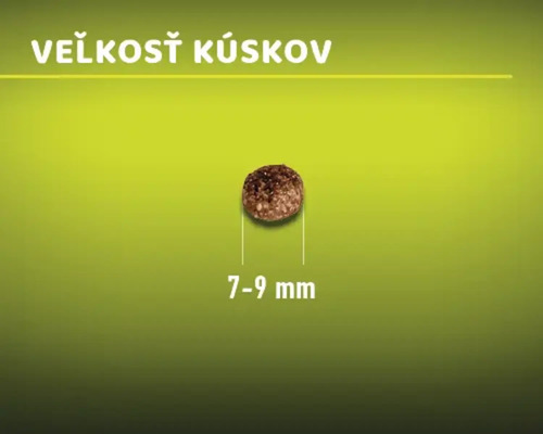 Veľkosť kúsku krmiva je 7 až 9 milimetrov