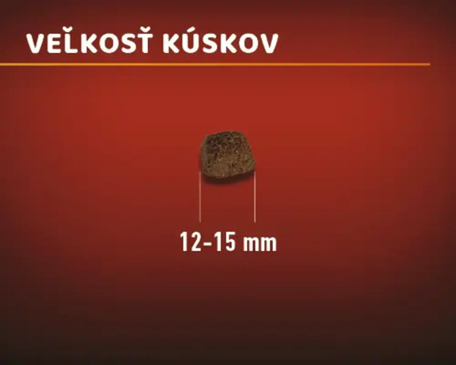 Veľkosť kúsku krmiva 12 až 15 milimetrov