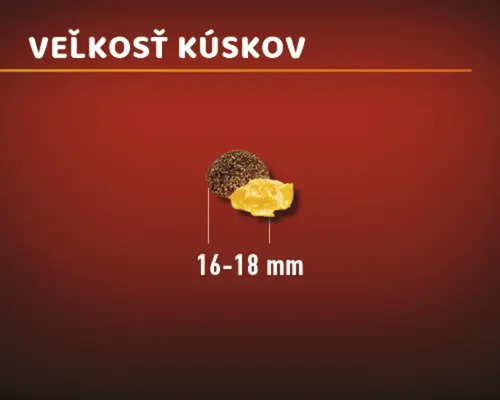 Veľkosť kúskov krmiva 16 až 18 milimetrov