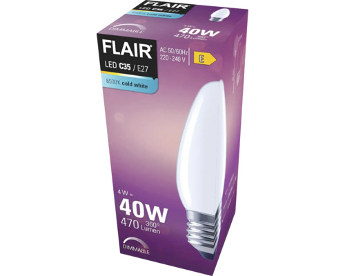 Balenie LED žiarovky Flair C35 E27, 4 W, 470 lúmenov, stmievateľná